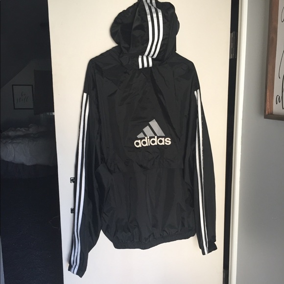 adidas Other - Adidas Full Zip 3 Stripe Windbreaker Jacket Black